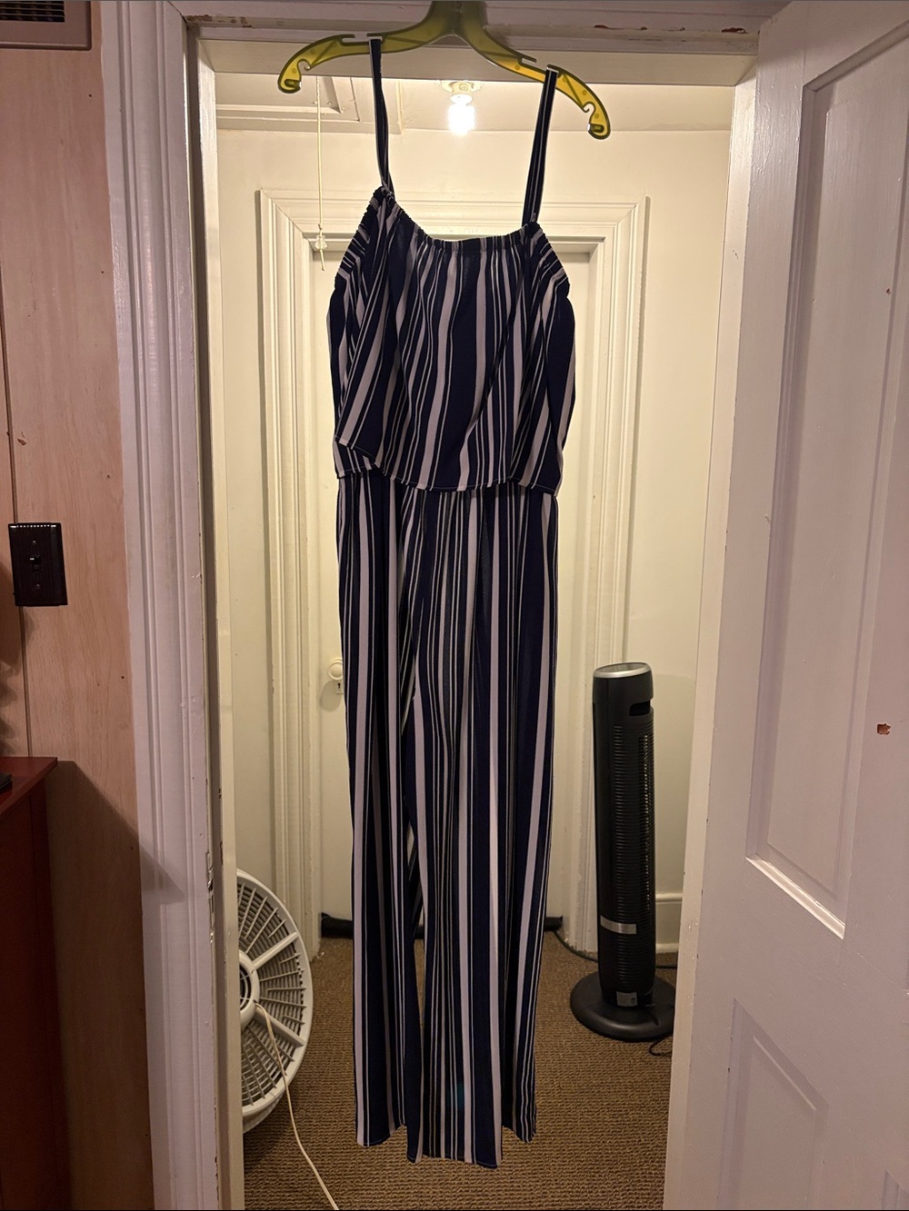 Time and Tru Navy and White Vertical-Strip Jumpsuit